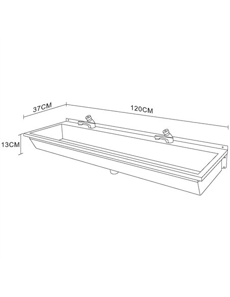 Commercial Wall Mounted Stainless Steel Hand Wash Trough Sink with Twin Taps 1200×370×130mm | Stalwart DA-DNG402