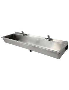 Commercial Wall Mounted Stainless Steel Hand Wash Trough Sink with Twin Taps 1800×370×130mm | Stalwart DA-DNG406