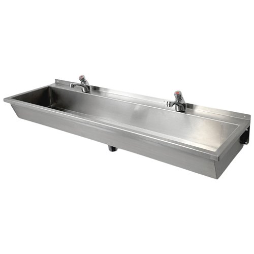 Commercial Wall Mounted Stainless Steel Hand Wash Trough Sink with Twin Taps 1800×370×130mm | Stalwart DA-DNG406