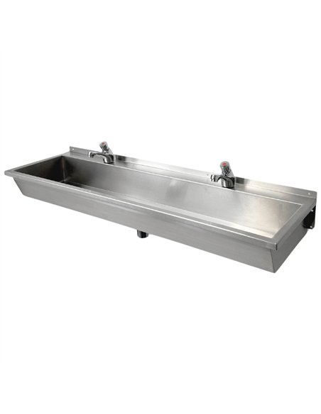 Commercial Wall Mounted Stainless Steel Hand Wash Trough Sink with Twin Taps 1800×370×130mm | Stalwart DA-DNG406