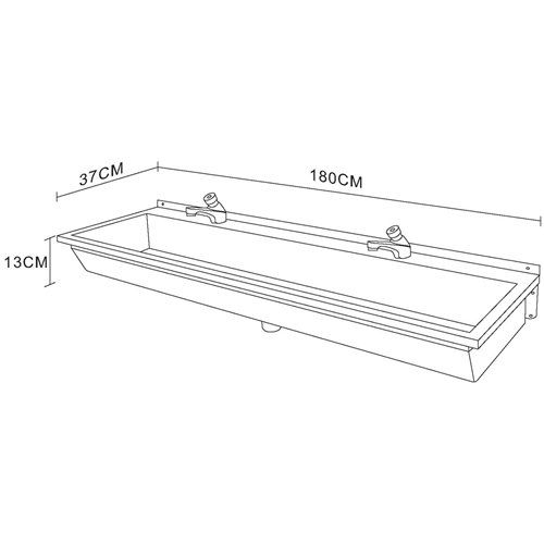 Commercial Wall Mounted Stainless Steel Hand Wash Trough Sink with Twin Taps 1800×370×130mm | Stalwart DA-DNG406