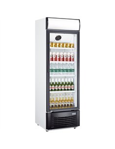 Commercial Bottle cooler Upright 430 litres Fan assisted cooling Hinged glass door Black/White Canopy light | Stalwart DA-LG430F