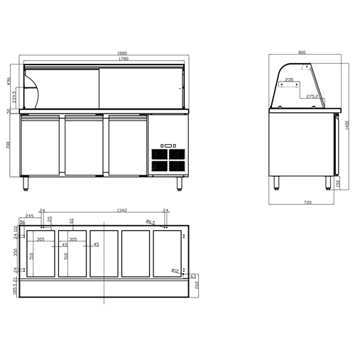 Refrigerated counter with display 5xGN1/1 | Stalwart DA-THSAI188