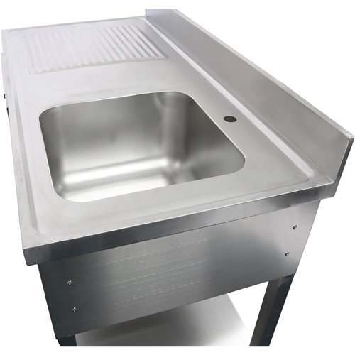 Commercial Sink with 1 drawer Stainless steel 1 bowl Right Bottom shelf Splashback 1500x600x850mm | Stalwart DA-DSA150601DR