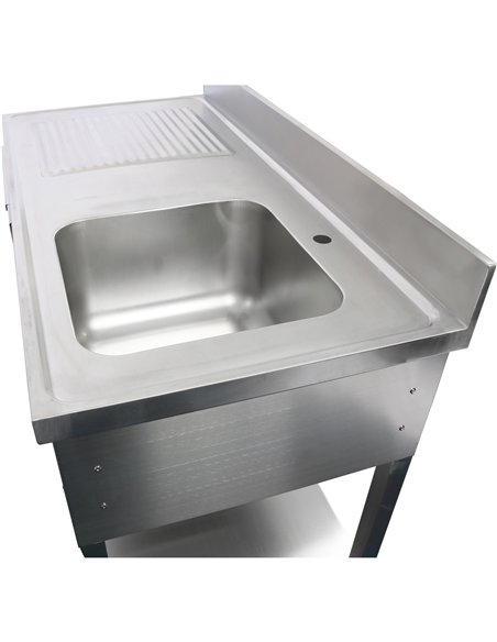 Commercial Sink with 1 drawer Stainless steel 1 bowl Right Bottom shelf Splashback 1500x600x850mm | Stalwart DA-DSA150601DR