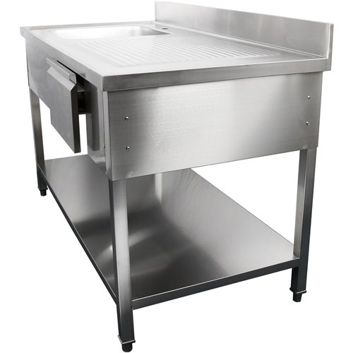 Commercial Sink with 1 drawer Stainless steel 1 bowl Left Bottom shelf Splashback 1500x600x850mm | Stalwart DA-DSA150601DL