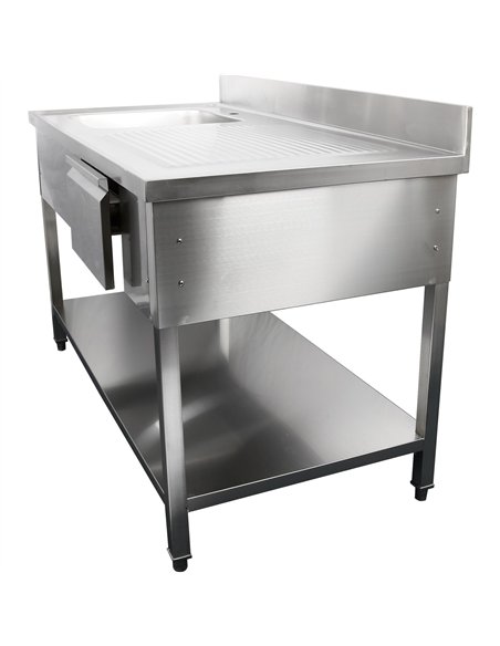 Commercial Sink with 1 drawer Stainless steel 1 bowl Left Bottom shelf Splashback 1500x600x850mm | Stalwart DA-DSA150601DL