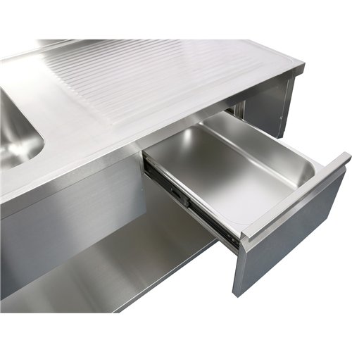 Commercial Sink with 1 drawer Stainless steel 1 bowl Left Bottom shelf Splashback 1500x600x850mm | Stalwart DA-DSA150601DL