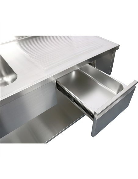 Commercial Sink with 1 drawer Stainless steel 1 bowl Left Bottom shelf Splashback 1500x600x850mm | Stalwart DA-DSA150601DL