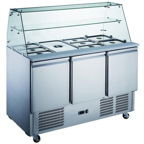 Commercial Saladette Fridge Glass top 3 doors | Stalwart DA-THS903VG