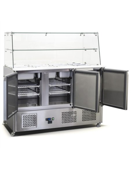 Commercial Saladette Fridge Glass top 3 doors | Stalwart DA-THS903VG