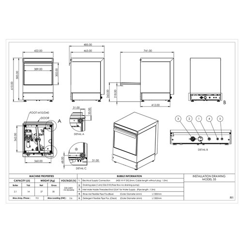 Commercial Undercounter Glasswasher with 350mm Basket and Rinse Pump | Stalwart DA-EVW12 - MADE IN EUROPE