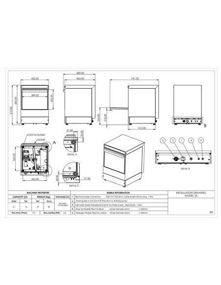 Commercial Undercounter Glasswasher with 350mm Basket and Rinse &amp Detergent Pump | Stalwart DA-EVW14 - MADE IN EUROPE