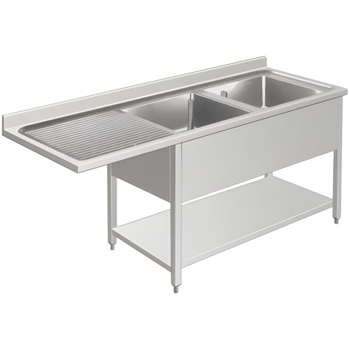 Commercial Sink Stainless Steel 2 Bowls Left Drainer Bottom Shelf Splashback Width 1600mm Depth 600mm  | Stalwart DA-VSH166RBT
