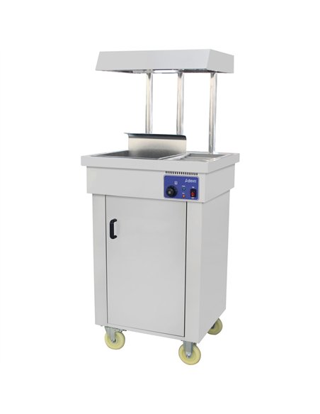 Commercial Floor Standing Food &amp Chip Scuttle Warmer Stainless Steel Heated with Explosion-Proof Heat Lamp 700×610×1530 mm| S