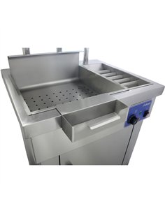 Commercial Floor Standing Food &amp Chip Scuttle Warmer Stainless Steel Heated with Explosion-Proof Heat Lamp 700×610×1530 mm| S 2