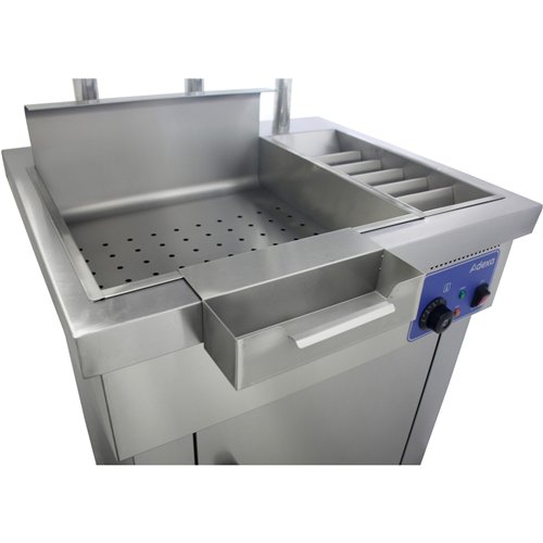 Commercial Floor Standing Food &amp Chip Scuttle Warmer Stainless Steel Heated with Explosion-Proof Heat Lamp 700×610×1530 mm| S