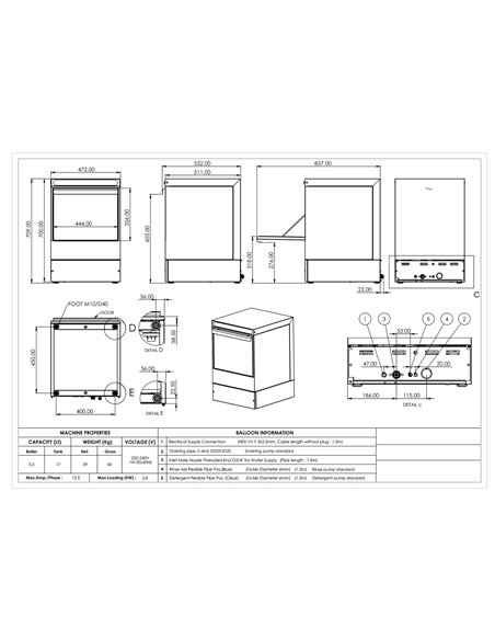 Commercial Undercounter Digital Dishwasher with 400mm Basket and Rinse, Detergent &amp Drain Pump | Stalwart DA-EVW26 - MADE IN 