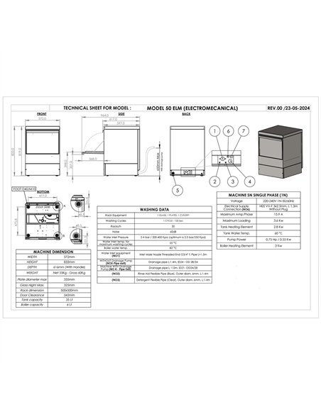 Commercial Undercounter Dishwasher with 500mm Basket and Rinse, Detergent &amp Drain Pump | Stalwart DA-EVW24 - MADE IN EUROPE