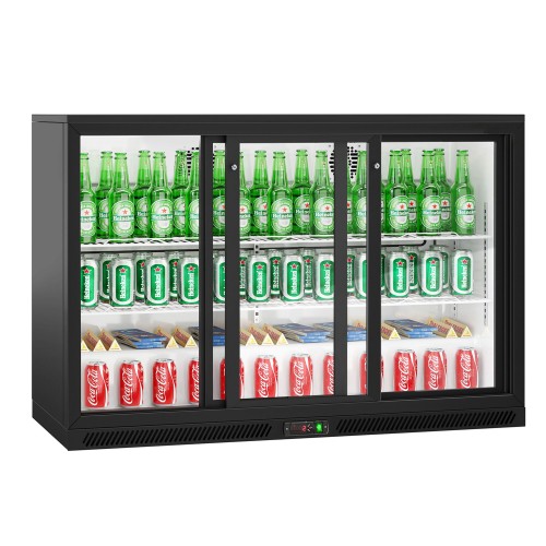 Back Bar Cooler 3 Sliding Doors 320 Litres Black 1350 mm x 505 mm x 895 mm