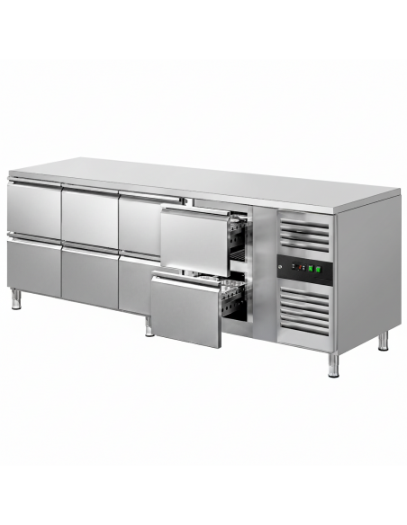 Commercial Refrigerated Counter 8 Drawers Depth 700mm | 2230 mm