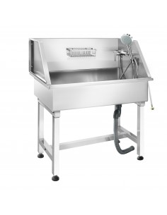 Pet Bath Sink Stainless Steel For Dogs & Pets 850×480×1076mm Tap, Hand Shower, Anti-Slip Mat, Splashback - Basket | Stalwart