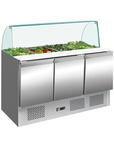 Saladette Prep Counter with Glass top 1365x700x1350mm 3 doors | Stalwart DA-THS903CG