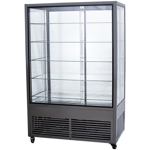 Commercial Upright Chilled Display Case 5 Glass Shelves 1250x695x1900mm Black | Stalwart DA-HNTK204BLACK