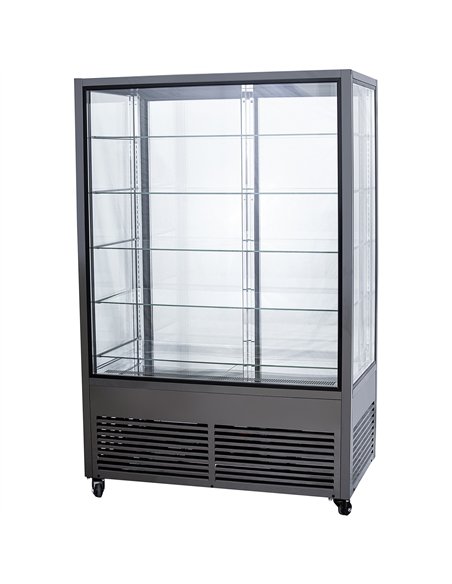 Commercial Upright Chilled Display Case 5 Glass Shelves 1250x695x1900mm Black | Stalwart DA-HNTK204BLACK