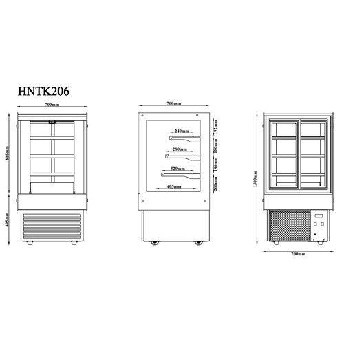 Commercial Upright Chilled Display Case 3 Glass Shelves 700x700x1300mm Black | Stalwart DA-HNTK206BLACK