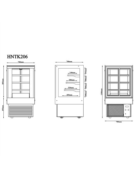 Commercial Upright Chilled Display Case 3 Glass Shelves 700x700x1300mm Black | Stalwart DA-HNTK206BLACK