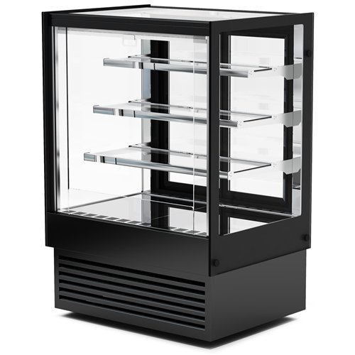 Commercial Upright Chilled Display Case 3 Glass Shelves 900x700x1300mm Black | Stalwart DA-HNTK208BLACK