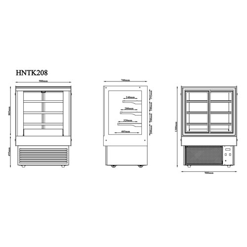 Commercial Upright Chilled Display Case 3 Glass Shelves 900x700x1300mm Black | Stalwart DA-HNTK208BLACK