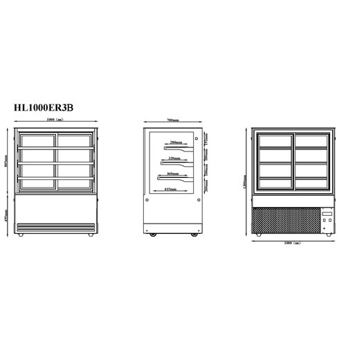 Display Showcase Merchandiser Fridge 410 Litres 3 Shelves 1000×700×1300mm Black | Stalwart DA-HL1000ER3B