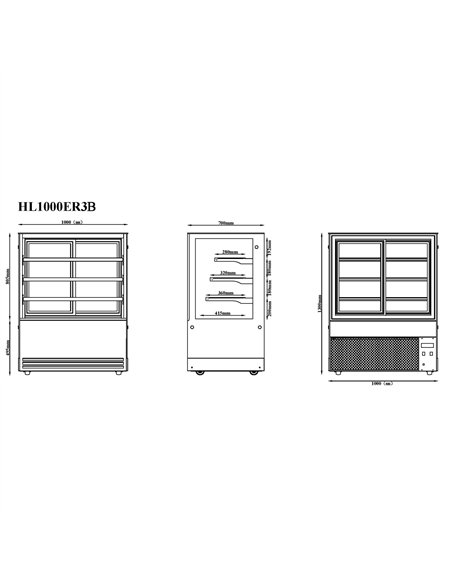 Display Showcase Merchandiser Fridge 410 Litres 3 Shelves 1000×700×1300mm Black | Stalwart DA-HL1000ER3B