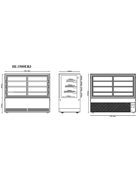 Display Showcase Merchandiser Fridge 630 Litres 3 Shelves 1500×700×1300mm Black &amp Stainless Steel | Stalwart DA-HL1500ER3