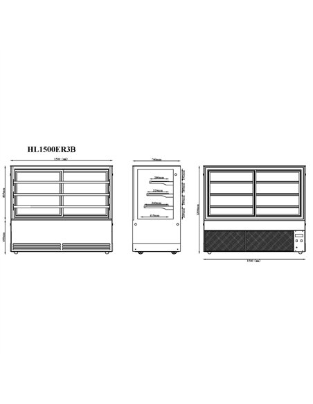 Display Showcase Merchandiser Fridge 630 Litres 3 Shelves 1500×700×1300mm Black | Stalwart DA-HL1500ER3B