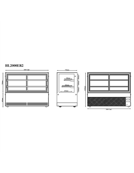 Display Showcase Merchandiser Fridge 730 Litres 2 Shelves 2000×700×1200mm Black &amp Stainless Steel | Stalwart DA-HL2000ER2