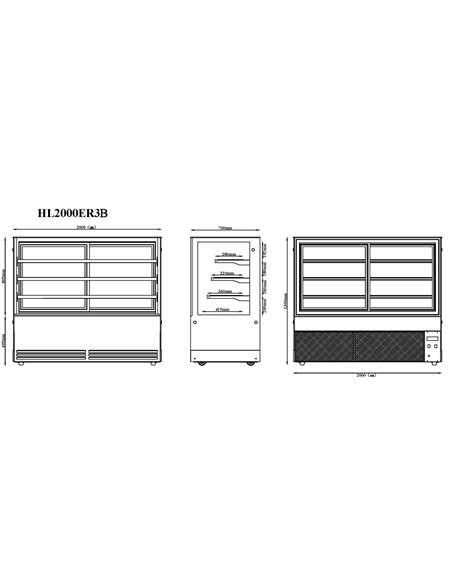 Display Showcase Merchandiser Fridge 845 Litres 3 Shelves 2000×700×1300mm Black | Stalwart DA-HL2000ER3B