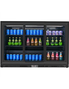 Back Bar Bottle Cooler 3 Sliding Doors 328 Litres 1350x520x900mm Black | Stalwart DA-BLUEINOX610