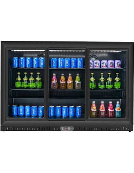 Back Bar Bottle Cooler 3 Sliding Doors 328 Litres 1350x520x900mm Black | Stalwart DA-BLUEINOX610