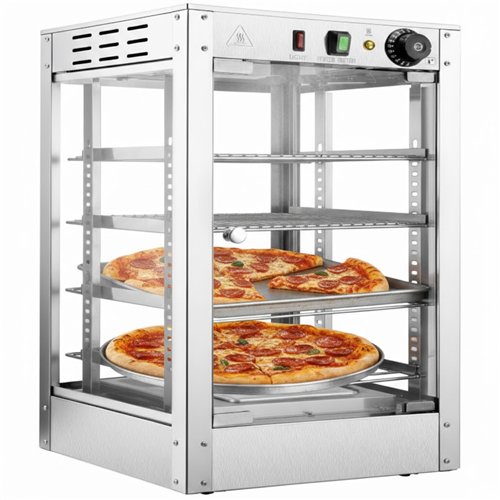 Commercial Pizza Warmer Stainless Steel 4 Racks Tempered Glass Adjustable Thermostat Width for 18” Pizzas | Stalwart DA-PW0118