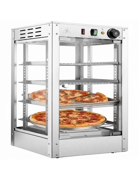 Commercial Pizza Warmer Stainless Steel 4 Racks Tempered Glass Adjustable Thermostat Width for 18” Pizzas | Stalwart DA-PW0118