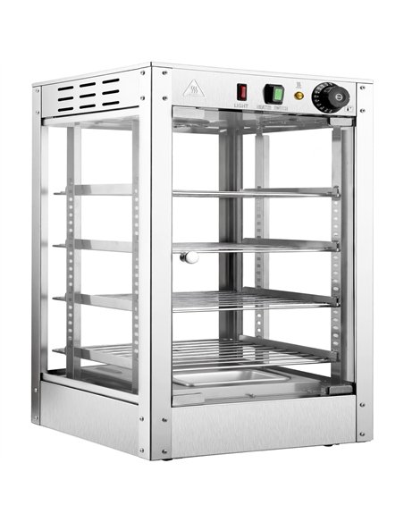 Commercial Pizza Warmer Stainless Steel 4 Racks Tempered Glass Adjustable Thermostat Width for 18” Pizzas | Stalwart DA-PW0118