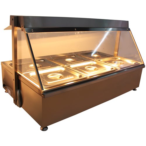 Countertop  Bain Marie Display Unit with Heating Lamps  6×GN 1/3 Pans with Glass Cover – 2600W | Stalwart DA-AHD4W