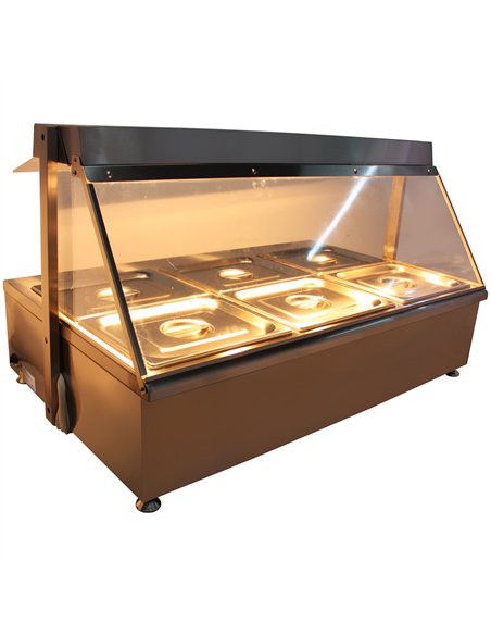 Countertop  Bain Marie Display Unit with Heating Lamps  6×GN 1/3 Pans with Glass Cover – 2600W | Stalwart DA-AHD4W