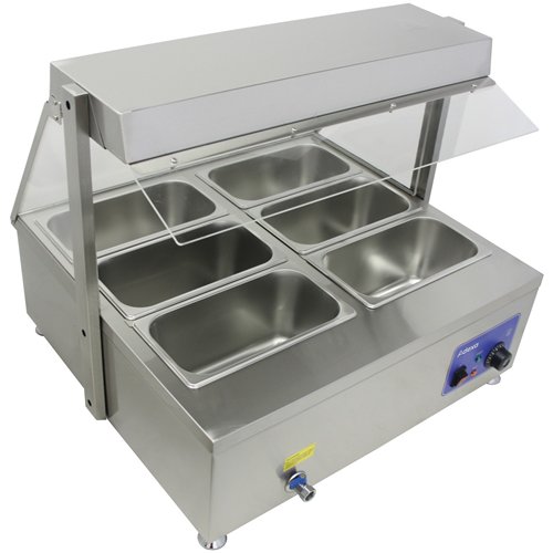 Countertop  Bain Marie Display Unit with Heating Lamps  6×GN 1/3 Pans with Glass Cover – 2600W | Stalwart DA-AHD4W