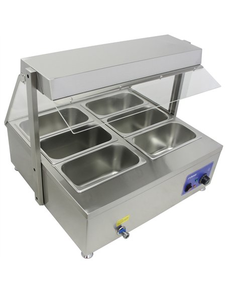 Countertop  Bain Marie Display Unit with Heating Lamps  6×GN 1/3 Pans with Glass Cover – 2600W | Stalwart DA-AHD4W