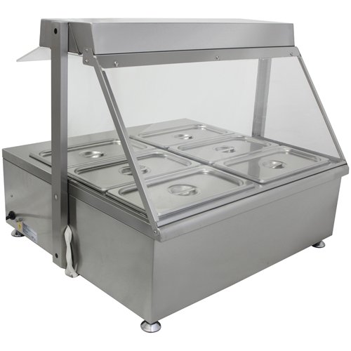 Countertop  Bain Marie Display Unit with Heating Lamps  6×GN 1/3 Pans with Glass Cover – 2600W | Stalwart DA-AHD4W