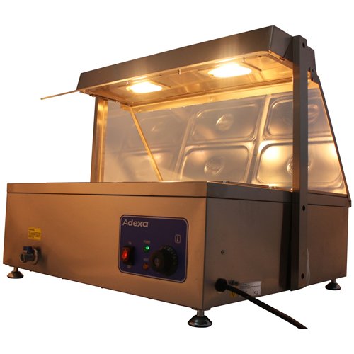 Countertop  Bain Marie Display Unit with Heating Lamps  6×GN 1/3 Pans with Glass Cover – 2600W | Stalwart DA-AHD4W